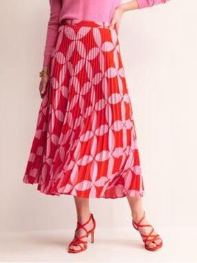 Bode Pleated Red and Pink Geometric Midi Skirt